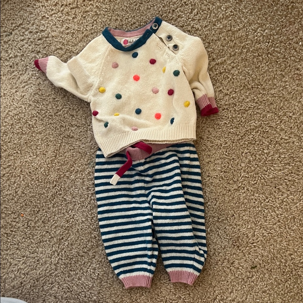Baby Boden Cream and Blue Trim Cardigan